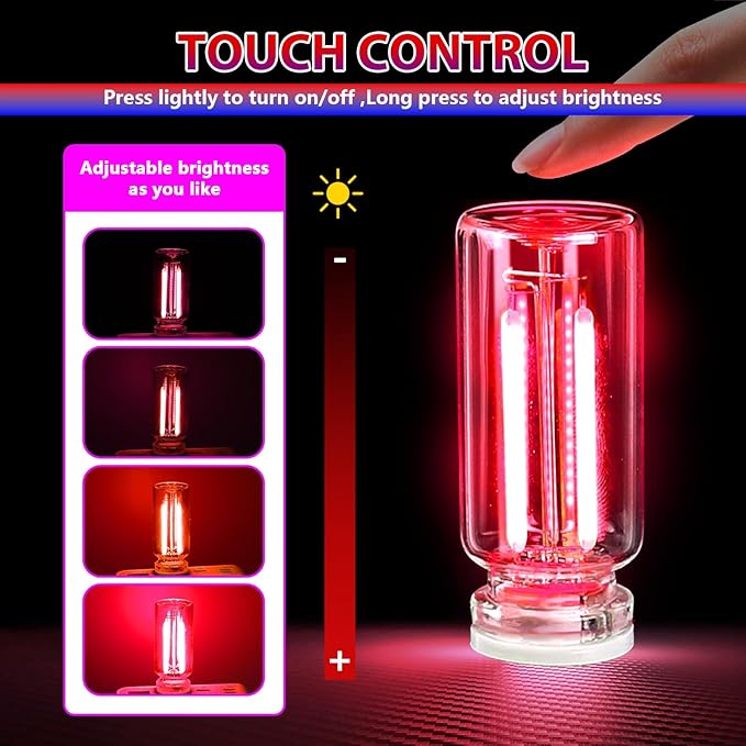 2PCS Car USB Night Lights, Touch Dimmable Vehicle Interior Ambient Lamp, Portable Retro Glass LED Light for Auto Decorations, Bedroom, Office, Travel, Camping, Gifts for Women and Men (Red)