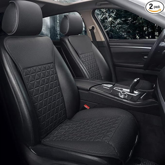 Black Panther 1 Pair Luxury PU Car Seat Covers Protectors for Front Seats, with Partial Backrest Coverage (Middle Part Only), Triangle Pattern, Compatible with 95% Cars - Black