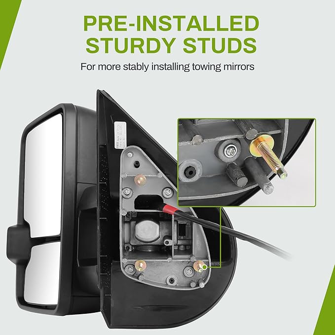 AUTOSAVER88 Towing Mirror Compatible with 2007-2014 Silverado Sierra 1500 2500 3500 HD/Avalanche/Suburban, Power Heated Switchback LED Turn Signal Light (Black inside) Manual Telescoping Folding