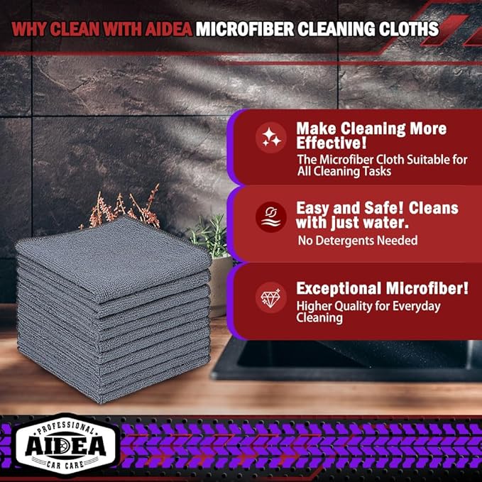 AIDEA Microfiber Cleaning Cloth Grey 20PK, Micro Fiber Cloth for Cleaning Cars, Premium All Purpose Car Towels, Dusting Cloth Cleaning Rags SUVs, House, Kitchen, Window, Workshops, 12"×12"