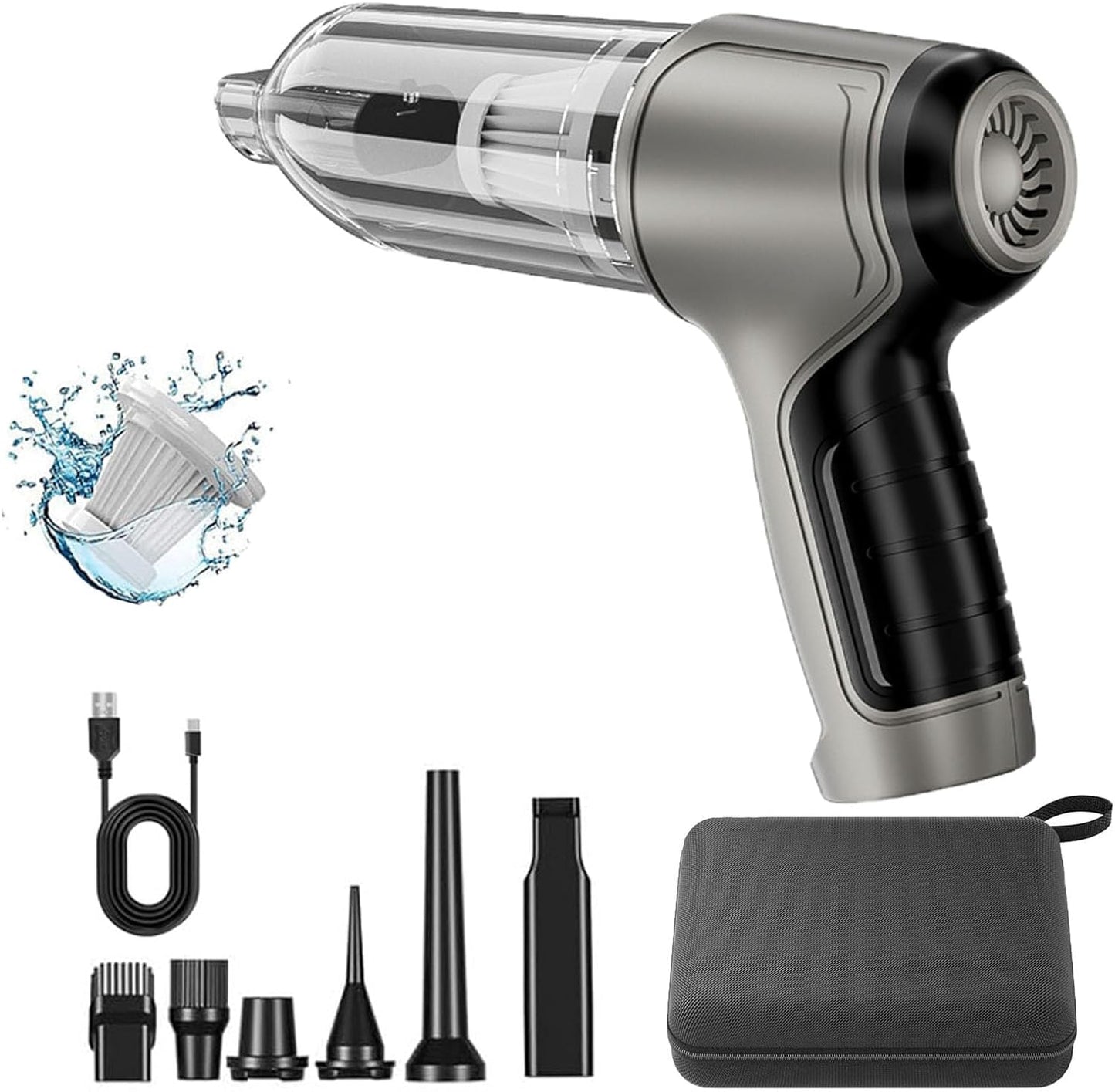 Vortix Smart Car Vacuum/Air Blower,Vortix Electric Air Duster & Vacuum,12000pa High Power Brushless Motor Wireless Handheld Car Vacuum Cleaner with Washable Filter & Storage Bag (Gray)