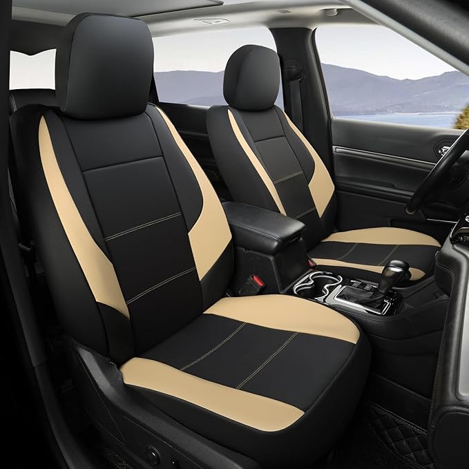 GIANT PANDA Front Car Seat Cover for Jeep Wrangler JK (2007-2018),Leather Bucket Seat Covers Custom Fit Jeep Accessories (Beige) 2-Pack
