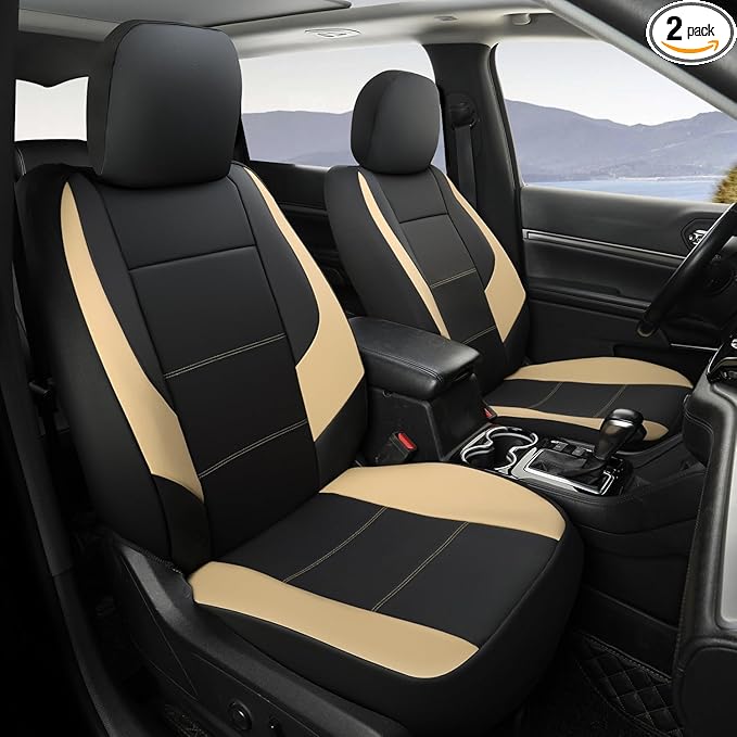 GIANT PANDA Front Seat Covers for Jeep Wrangler JL 2018-2025 Sahara Sport Rubicon Unlimited Willys,Faux Leather Seat Protectors (2 Pack, Beige)