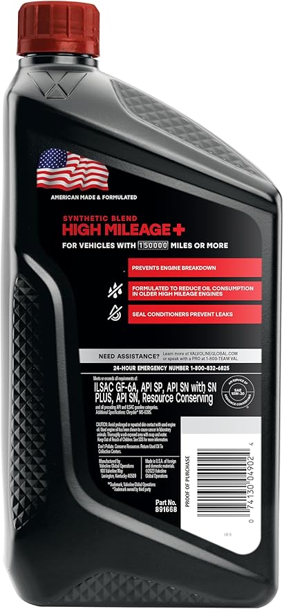 Valvoline High Mileage 150K with Maxlife Plus Technology 10W-30 Motor Oil 1 Quart