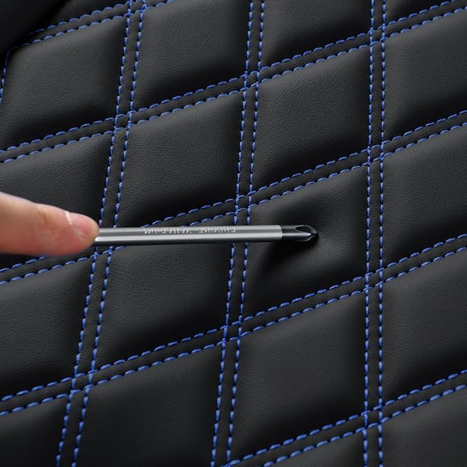 Huidasource Rear Bench Seat Covers for Cars, Waterproof Split Back Seat Cover, Leather Seat Cushion Protector Universal Fit for Most Cars Sedan SUV Pickup Truck (Back Row/Black & Blue)