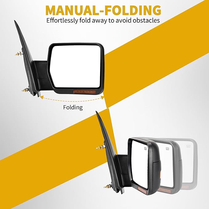 DWVO Right Passenger Side Mirror Compatible with 2007 2008 2009 2010 2011 2012 2013 2014 Ford F150, Door Mirror with Power Heated Manual Folding, Turn Signal Towing Mirrors