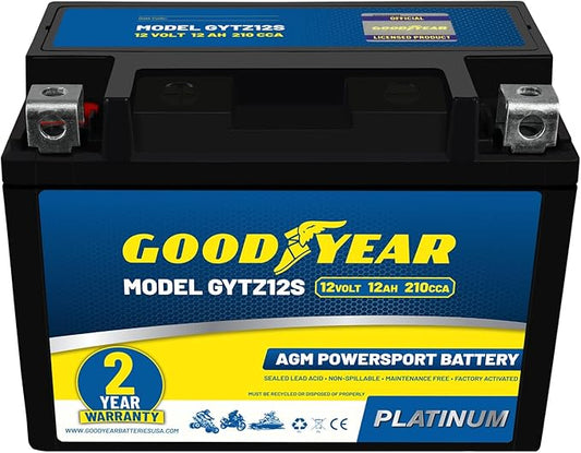 Goodyear GYTZ12S - 12 Volt 12 AH, 210 CCA, Rechargeable High-Performance, Maintenance Free, SLA - AGM Battery for Motorcycle, ATV, UTV, Scooter, Snowmobile, Motorbike and more!
