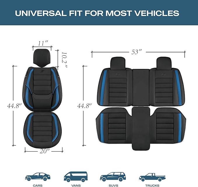 Skechers Seat Covers,Memory Foam Leather Car Seat Covers,Waterproof Car Seat Protector Full Sets,Car Seat Cushion Airbag Automotive Universal Fit for Most Cars,Vans,Trucks,SUV,Blue