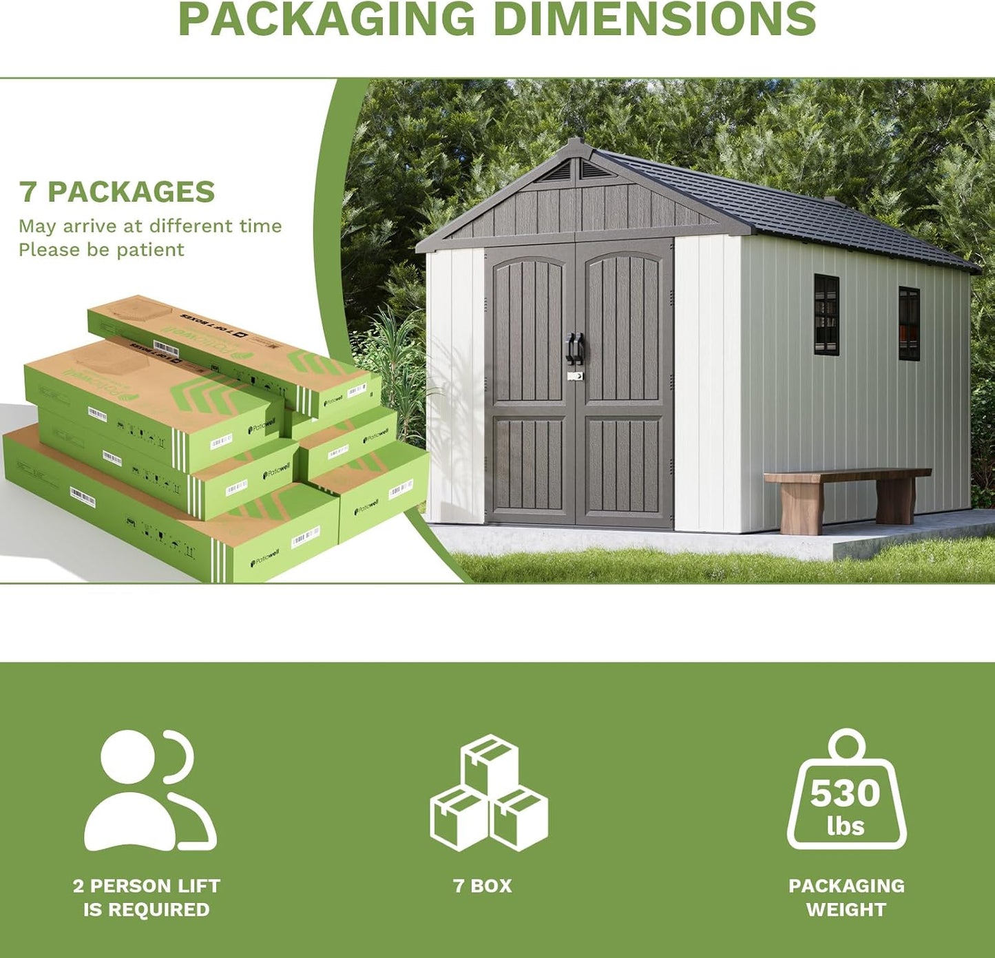 Patiowell 8x12 FT Outdoor Storage Shed, Plastic Shed Resin Garden Shed with Floor & Window & Lockable Door for Patio Furniture, Backyard Tools, Bicycles & Lawnmower, Beige