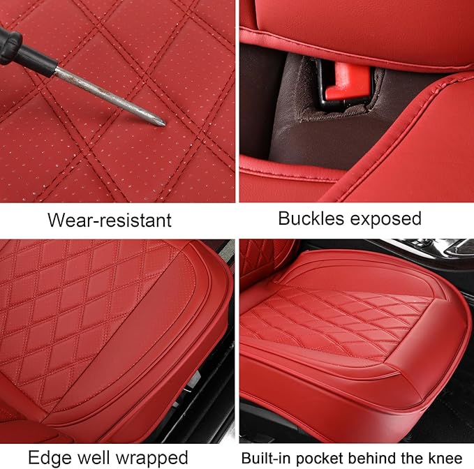 MIROZO Front Seat Covers,2PCS Car Seat Covers Faux Leather Automotive Seat Covers Car Seat Protector Seat Cover Set Vehicle Cushion Cover for Sedan, Truck and SUV (2PCS Front, Wine Red