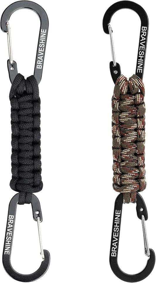 BRAVESHINE Paracord Keychain Carabiner Clip, D Ring Lanyard Hanger Stroller Hook for Water Bottle, Key, Backpacks, Men, Women
