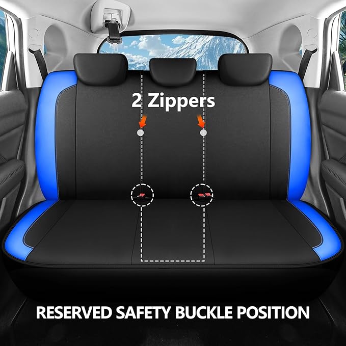 Seat Covers Neoprene Waterproof, Premium Cloth Car seat Covers Full Set, Airbag Compatible, Durable, Universal Fit Automotive Seat Covers for Most Cars,Trucks,SUVs(Black Blue 816)