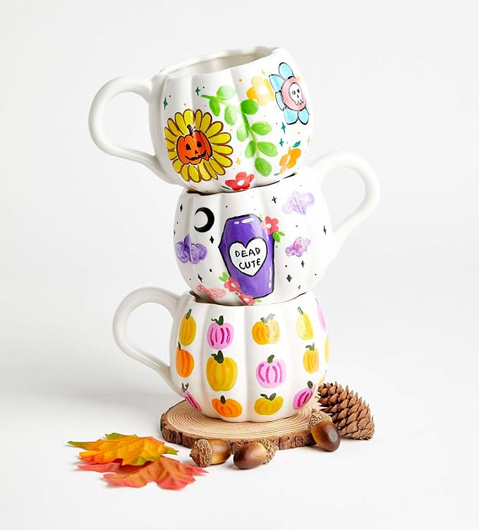 Pott'd Paintables Paint-a-Mug Kit Double Pumpkin Mug Pottery Painting Kit for Adults, Includes Ceramic Autumn Mugs, Paints, Brushes & Inspiration Guide