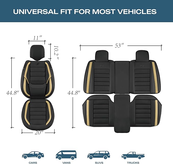 Skechers MAX Cushioning Seat Covers,Memory Foam Leather Car Seat Covers,Waterproof Car Seat Protector Full Sets,Car Seat Cushion Airbag Automotive Universal Fit for Most Cars,Vans,Trucks,SUV,Beige