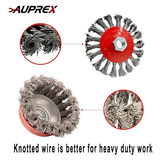 4 Pack Wire Wheel Brush Set for Angle Grinders, 4 & 3 Inch, 5/8'-11 Thread Arbor, Twist Knotted Coarse Crimped Wire Brushes