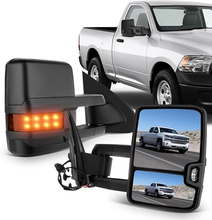 ECCPP Tow Mirrors Towing Mirrors fit for 2014-2018 for Chevy for GMC 1500 2015-2019 for Chevy for GMC 2500 HD 3500 HD with Left Right Side Power Adjusted Heated Turn Signal Light with Black Housing