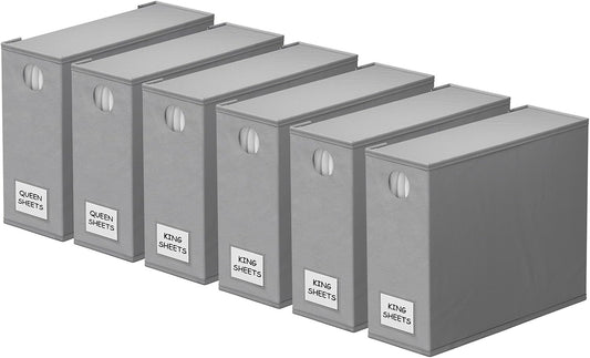 SpaceAid 6 Pack Bed Sheet Organizers and Storage, Foldable Sheet Organizer with Window for Linen Closet, Set Folder Keeper for Queen & King Size Bedding Storage (Gray)
