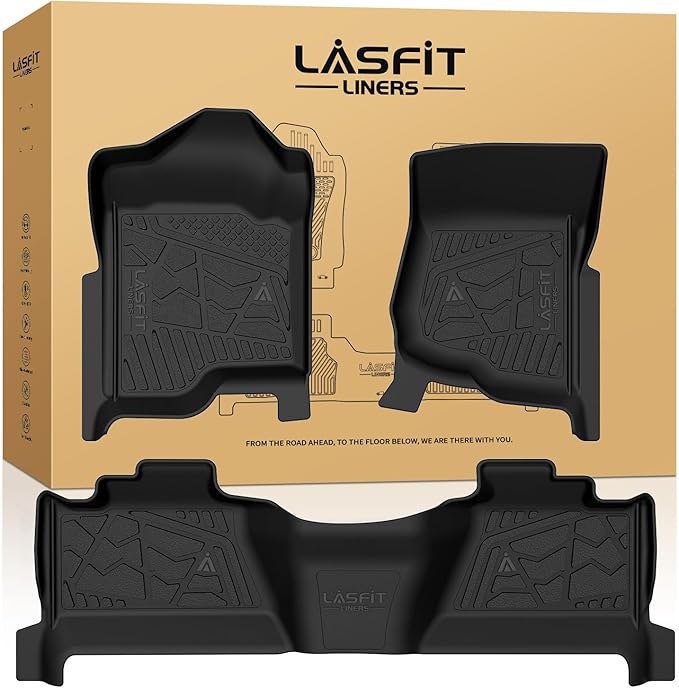 LASFIT Floor Mats 2007-2013 for Chevy Silverado/GMC Sierra 1500, 2007-2014 2500 HD 3500 HD, Gasoline only, Crew Cab, 1st Row Bucket Seat, All Weather TPE Custom Fit Car Floor Mats (2007 Only New Body)