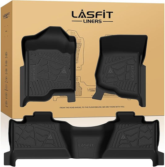 LASFIT Floor Mats 2007-2013 for Chevy Silverado/GMC Sierra 1500, 2007-2014 2500 HD 3500 HD, Gasoline only, Crew Cab, 1st Row Bucket Seat, All Weather TPE Custom Fit Car Floor Mats (2007 Only New Body)