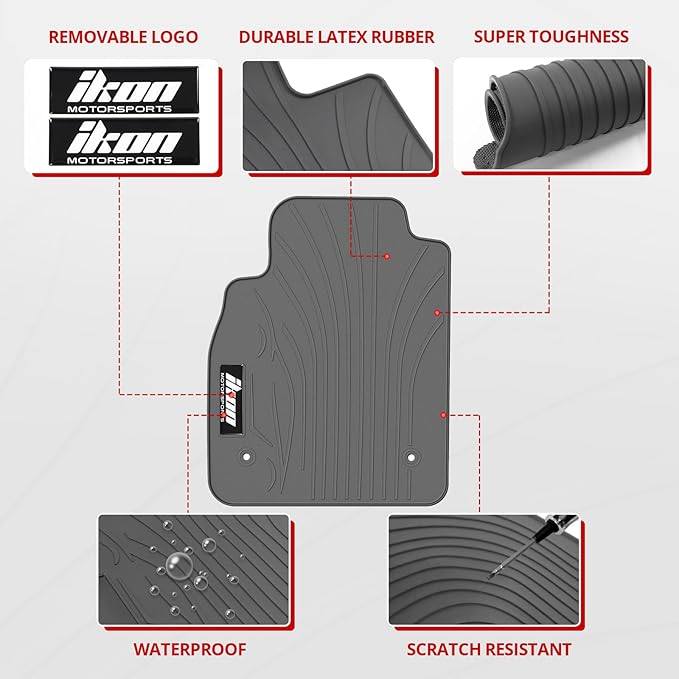 IKON MOTORSPORTS, Custom Fit Floor Mats Compatible with 2008-2015 Chevrolet Cruze, 16 Cruze Limited, Latex Heavy Duty All Weather Season Car Auto Front Rear Carpets Liner 5PC Gray/Grey