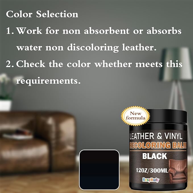 Leather Recoloring Balm Black Leather Dye Vinyl Paint Car Interior Seat Furniture Conditioner Couch Recliner Boots Jacket Shoes Handbag Purse Belt Color Restorer Fade Wear Scratch Remover Repair Kit