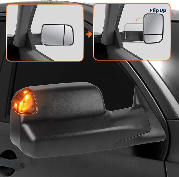 Pair Black Power Heated Towing Mirrors Compatible for 1998-2001 Dodge Ram 1500/1998-2002 Dodge Ram 2500 3500 w/Led Turn Light