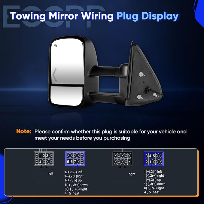 ECCPP Tow Mirrors Towing Mirrors Compatible with 2003-2007 for Chevy for GMC Silverado Sierra Truck(07 Classic Models) with Left Right Side Power Control Heat LED Turn Signal Light Black Housing