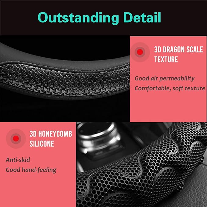 PINCTROT Small Size Steering Wheel Cover Great Grip with 3D Honeycomb Anti-Slip Design, 14 Inch (All Black)