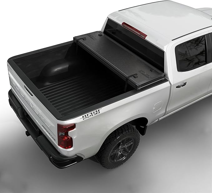Hard Folding Truck Bed Tonneau Cover |THTF030|Fits Chevy/GMC Silverado/Sierra 1500(2007-2026) 2500 3500 HD(2007-2019), Works w/MultiPro/Flex Tailgate 6' 7" Bed (79.4")