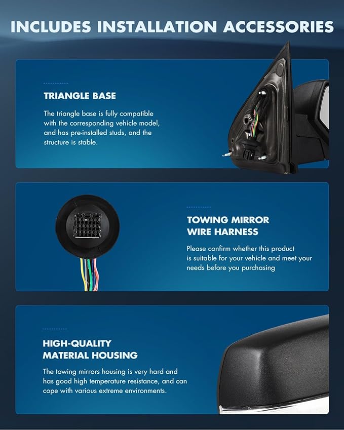 ECCPP Towing Mirrors Fit For 2014-2018 For Chevrolet Silverado 2014-2018 For GMC Sierra With Left Right Side With Power Heated Turn Signal Light on cover Clearance lamp Black Texture Tow Mirrors