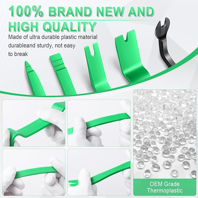 LivTee 5 pcs Auto Trim Removal Tool Kit, No Scratch Plastic Pry Tool Kit - Interior Door Panel Clip Fastener Removal Set for Vehicle Dash Radio Audio Installer (Green)