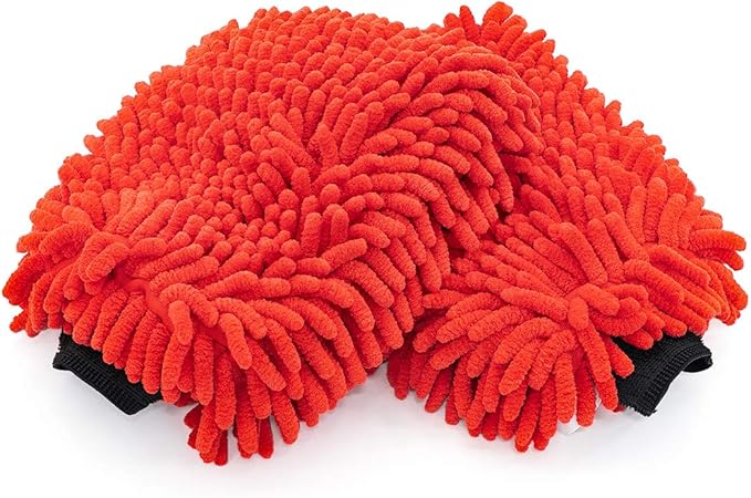 The Rag Company - Premium Chenille Microfiber Knobby Wash Mitts - Perfect for Car Washing and Detailing; Scratch-Free, Lint-Free, Double-Sided, Plush, and Absorbent; Red (2-Pack)