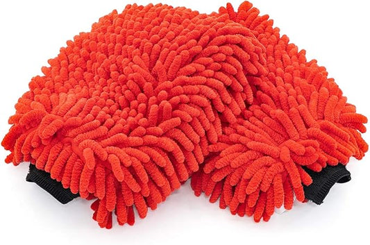 The Rag Company - Premium Chenille Microfiber Knobby Wash Mitts - Perfect for Car Washing and Detailing; Scratch-Free, Lint-Free, Double-Sided, Plush, and Absorbent; Red (2-Pack)