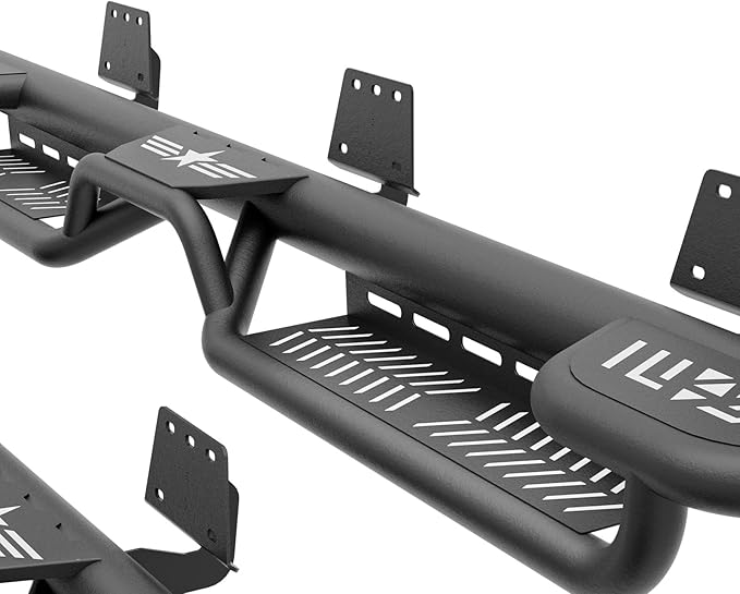 Double Cab Three Raised Steps Quad Cab Running Boards Compatible with 2019-2025 Dodge Ram 1500 New Body Double/Extended Cab Side Steps, Bolt-on Nerf Bar, Heavy-Duty Steel Two Stairs Design