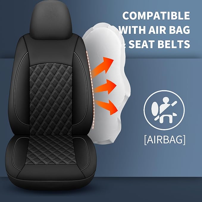Car Seat Covers Full Set,Breathable and Waterproof Napa Leather Car Seat Cover,Interior Universal Fit for Cars,Sedans,SUVs,Vans,Trucks(Full Seat,Black,N3)