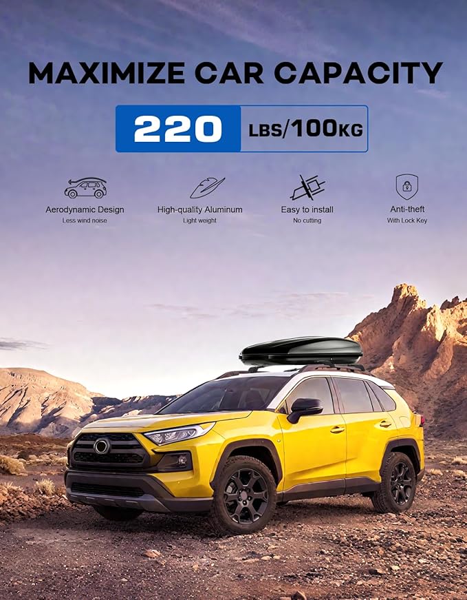 300lbs Lockable Roof Rack Cross Bars Compatible with 2019-2025 RAV4 Adventure/TRD Off-Road, Heavy Duty Aluminum Roof Rails Crossbars Cargo Canoe Black Rooftop Cargo Carrier.