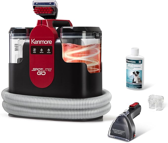 Kenmore KW1050 SpotLite™ Go Portable Heated Carpet & Upholstery Spot Cleaner, 16Kpa Power Suction with Versatile Tools for Pets, Area Rugs and Couches