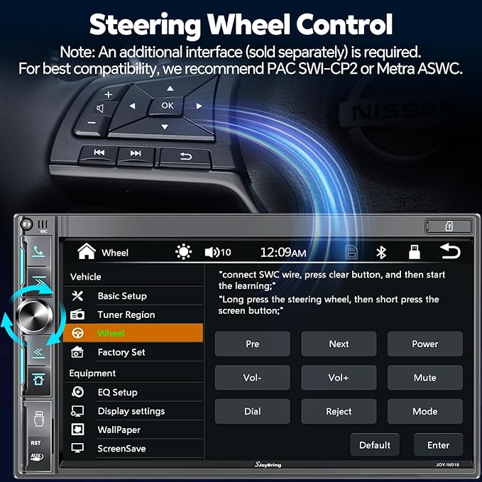 7" Double Din Car Stereo with Wireless Apple CarPlay & Android Auto, QLED Touchscreen, Bluetooth, Backup Camera, 4.2-CHN Audio, 2 Subwoofer Outputs, AM/FM Car Radio