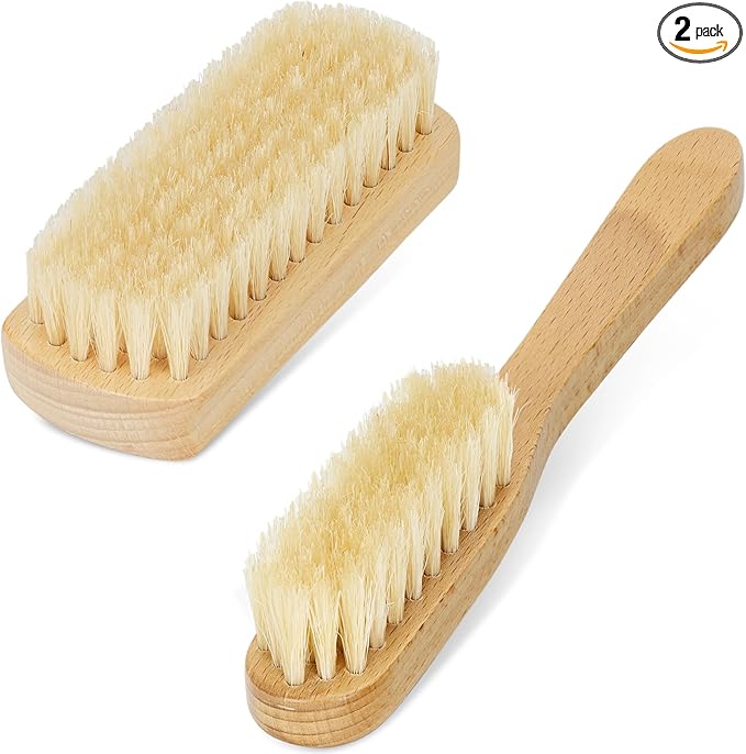 TAKAVU Leather & Upholstery Cleaning Brush Set, Pure White Boar Hair Bristle, to Clean Car Seats, Leather Sofas, for Alcantara, Interiors, Furniture, Boots, Shoes, Bags and More