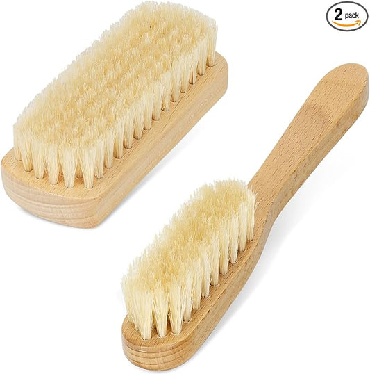 TAKAVU Leather & Upholstery Cleaning Brush Set, Pure White Boar Hair Bristle, to Clean Car Seats, Leather Sofas, for Alcantara, Interiors, Furniture, Boots, Shoes, Bags and More