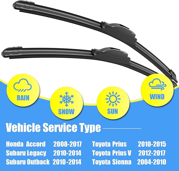 Gavimnal® 26"+19" Silicone Wiper Blades Replacement For Toyota Prius 2010-2015 Honda Accord 2008-2017 Subaru Legacy 2010-2014 Outback 2010-2014,All-Season Front Windshield Wiper Blades(Set of 2)