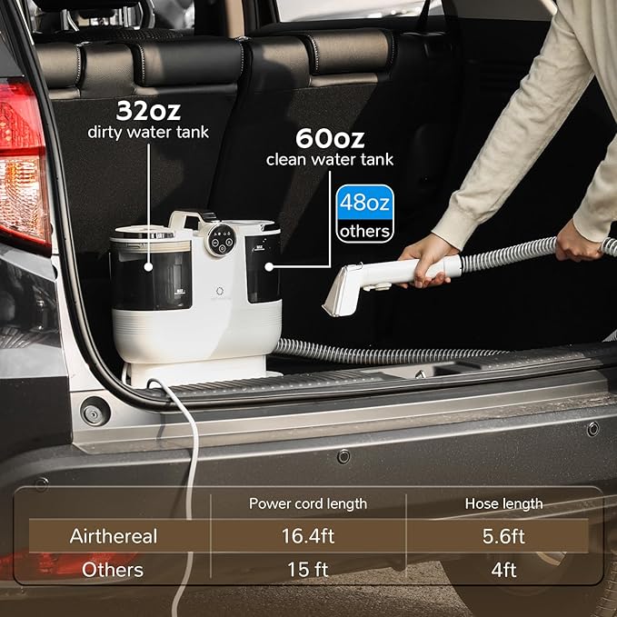 Airthereal Portable Upholstery Spot Cleaner, Instant Heating Carpet Cleaner Machine, Shampooer Machine with Self-Cleaning, 14 Kpa Stain Remover Deep Cleaner for Pets, Stairs, Car Seat and Couch