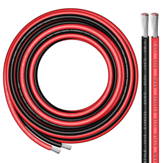 6 Gauge Wire - iGreely 30 FT Red & 30 FT Black 6 Gauge Tinned Copper Electrical Wire Cable for Car Audio Automotive Trailer Marine Harness Wiring 6AWG 30Ft