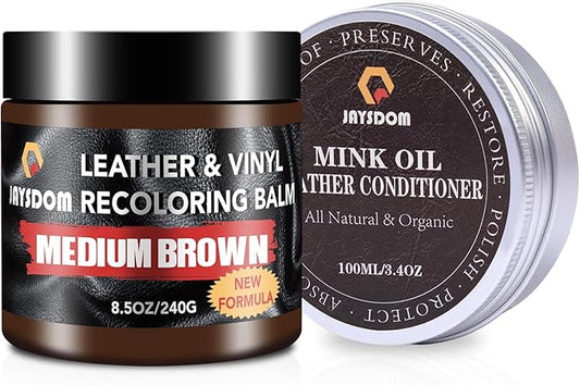Leather Recoloring Balm, Leather Repair Kit, Leather Dye, Leather Color Restorer, Leather Scratch Remover, Leather Couch Paint, Repair, Leather Scratch Repair, Leather Restorer(Medium Brown with Oil)