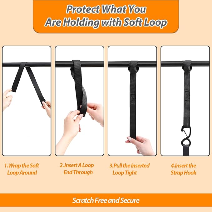 Ratchet Tie Down Straps with Safety Clip 4-Pack 1" x 15' & 4 Soft Loops - 500 lbs Load Cap 1500 lbs Breaking Limit, Ohuhu Ratchet Tie Downs Logistic Cargo Straps for Moving Appliances, Motorcycle