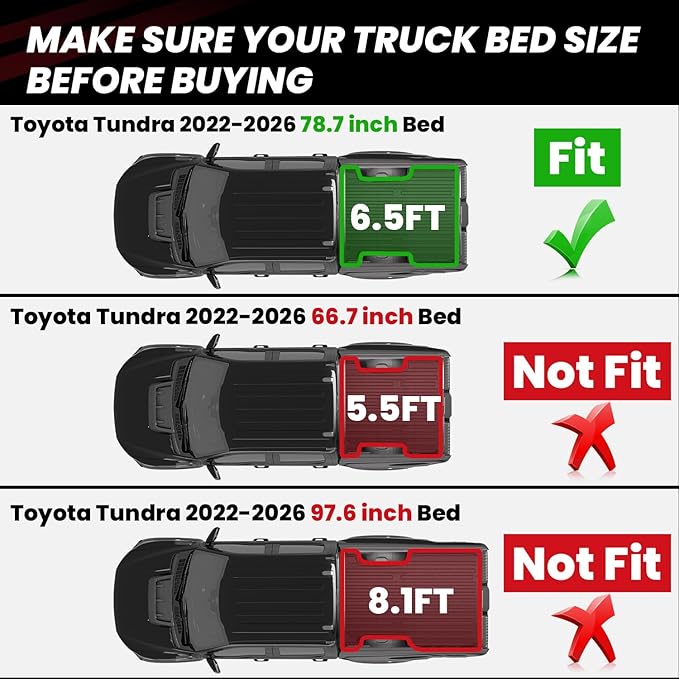 LASFIT Bed Mat for Toyota Tundra 2022-2026 6.5FT/6.5' Truck Bed, All Weather 6.5 FT Bed Liner for Toyota Tundra 2026 2025 2024 2023 2022 Accessories TPE Trunk Mat Cargo Mat (Not Fit Drop-in Liners)