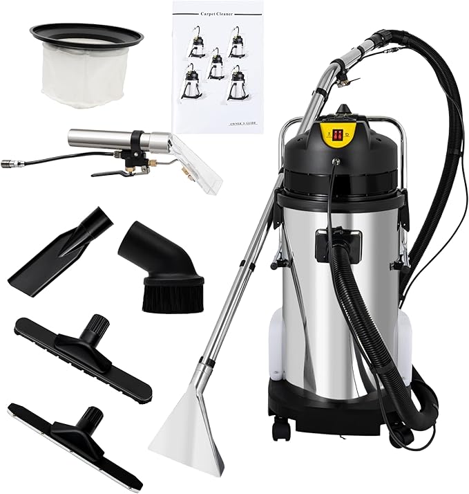 110V 40L Carpet Cleaner Machine Deep Cleaner, Commercial Carpet Cleaning Machine with Water Vacuuming Head&Round Brush, Portable Wet Dry Curtain Fabric Dust Cleaner for Hotels, Guest Houses