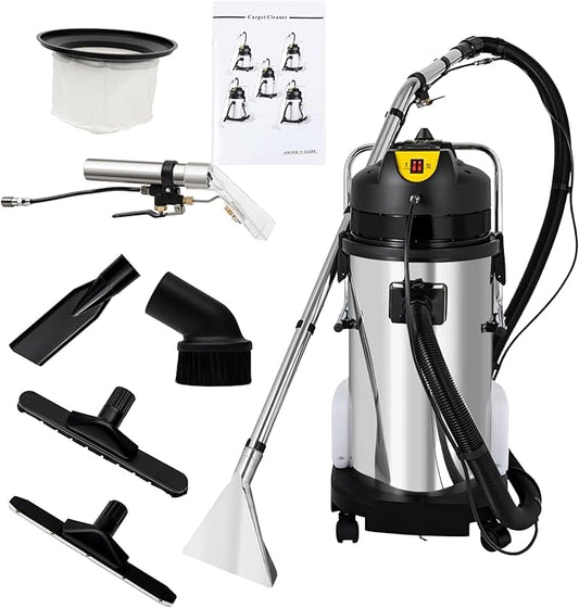 110V 40L Carpet Cleaner Machine Deep Cleaner, Commercial Carpet Cleaning Machine with Water Vacuuming Head&Round Brush, Portable Wet Dry Curtain Fabric Dust Cleaner for Hotels, Guest Houses