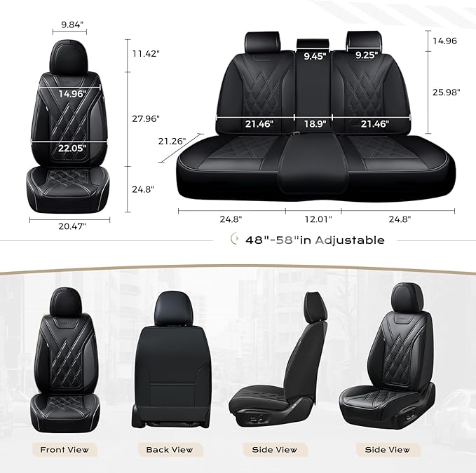 Coverado Car Seat Covers Full Set, Seat Covers for Cars, Front Seat Covers and Back Seat Cover Waterproof Leather Automotive Seat Cover, Universal Car Interior Protectors Cushion for Most Cars