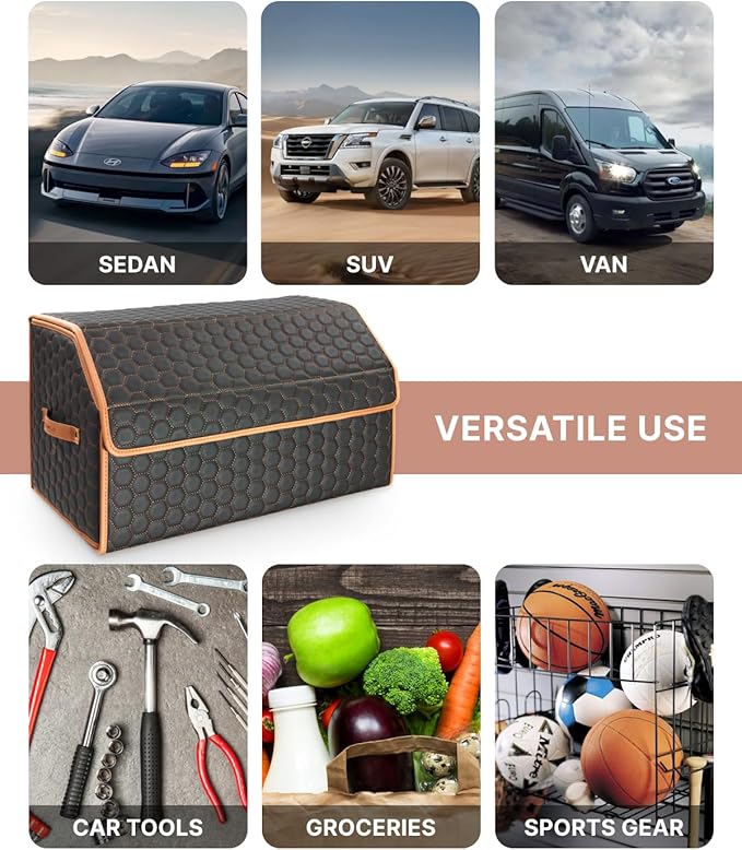 Owleys Foldable Trunk Organizer for Car Storage - Collapsible Auto Trunk Organizer With Lid - Trunk Organization (21.6 inch, Hexy)